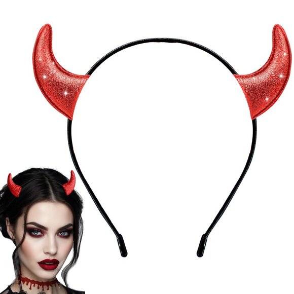 Accessories | Glitter Devil Horns Headband With Halloween Tattoos Red ...